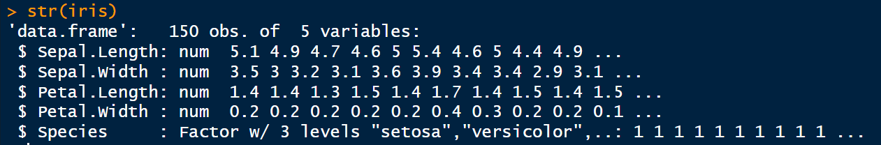 image showing the results of the str function on the iris dataset